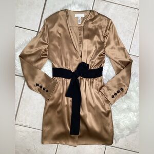 Fleur du Mal Gold Satin Silk and Black Mini Long Sleeve Dress 8